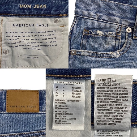 American Eagle Mom Jean High Rise Tapered Leg Distressed Jean Rigid Denim 4 - Picture 3 of 15